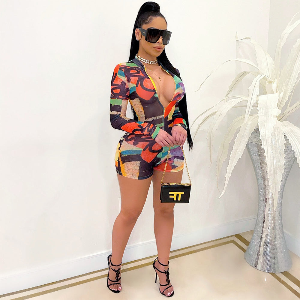 Women Clothing Sexy Digital Printing Jumpsuit