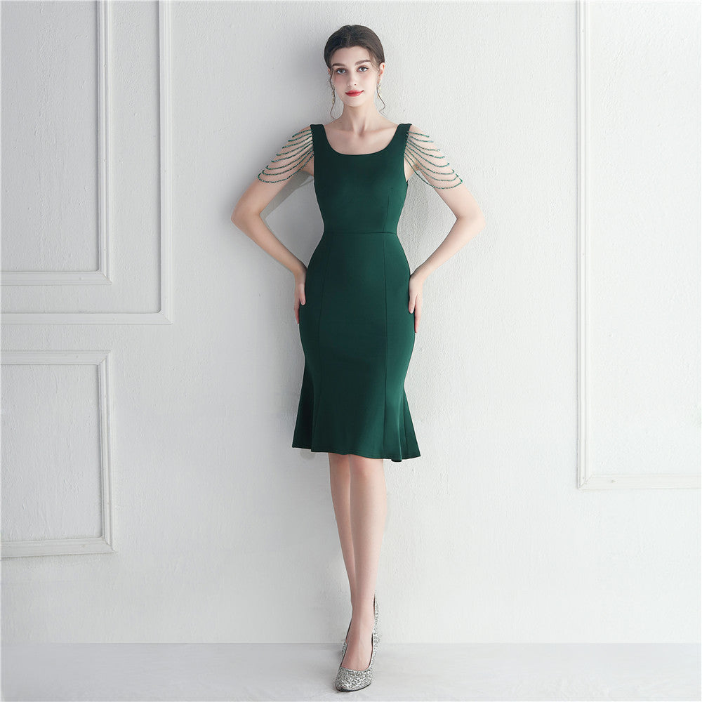 Short Beaded Bridesmaid Exhibition Welcome Car Model Etiquette Short Dress