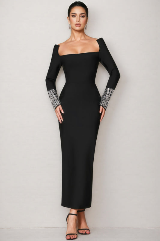 Log Square Diamond Square Neck Maxi Dress