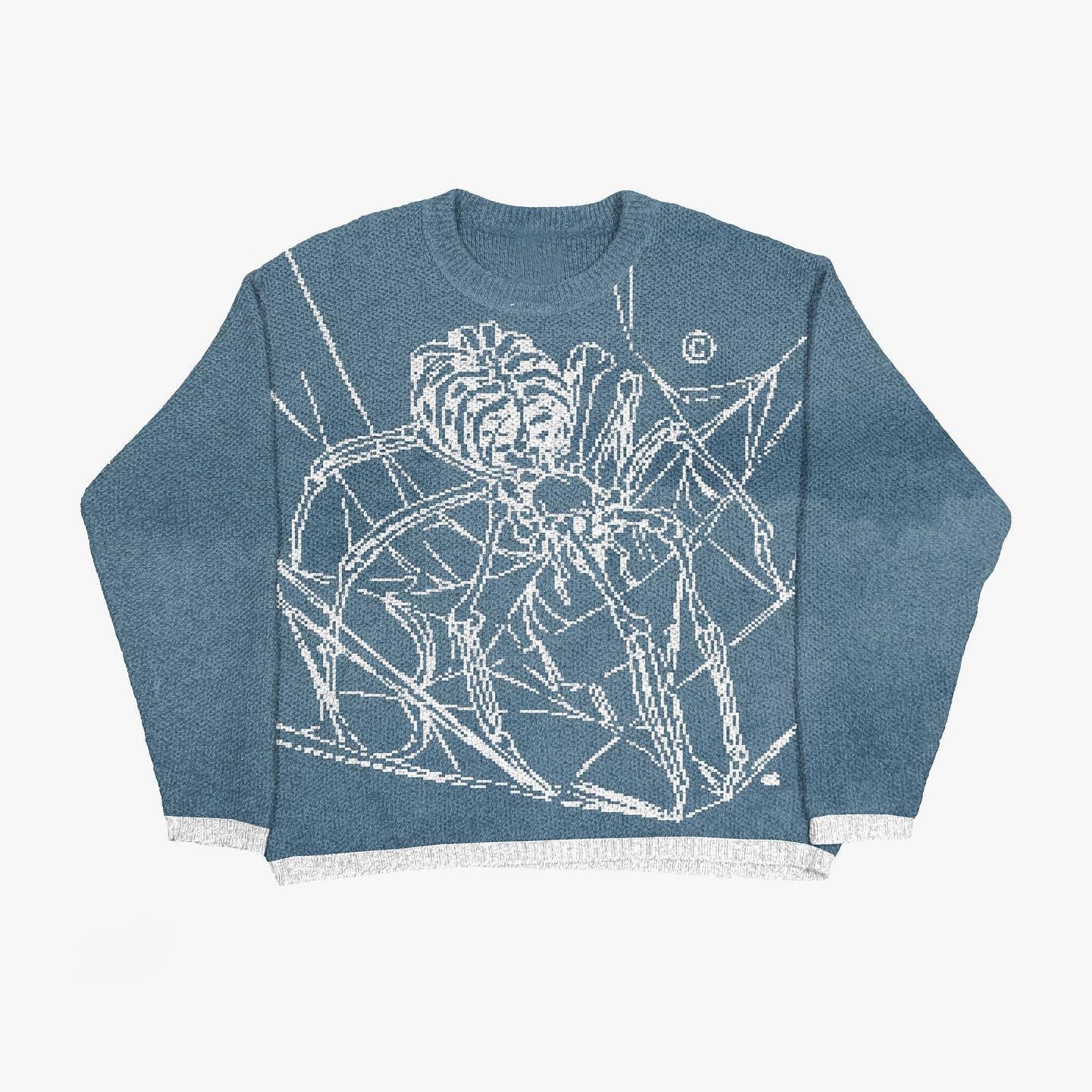 Grunge Skull Printed Crewneck Slouchy Knit Sweater