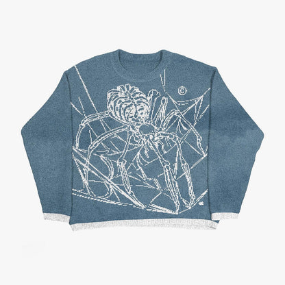 Grunge Skull Printed Crewneck Slouchy Knit Sweater