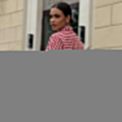 Women Clothing Autumn Winter Chanel Suit Women Houndstooth Tie Front Top Hip Skirt Two Piece Set