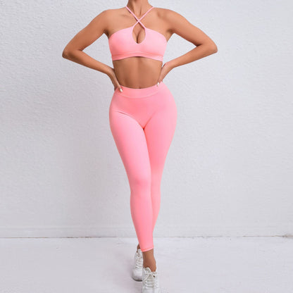 Nude Feel Yoga Clothes Cross Beauty Back Exercise Body Hugging Suit Running Breathable Quick Drying Fitness Two Piece Set