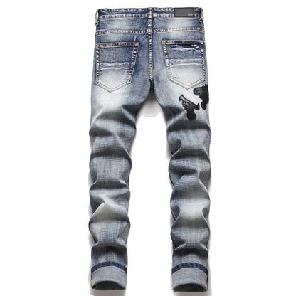 Punk Printed Stretch Slim Men's Denim Pants