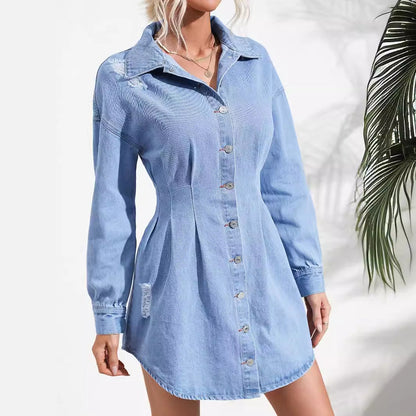 Waist Controlled Slimming Long Sleeve Denim Dress Women