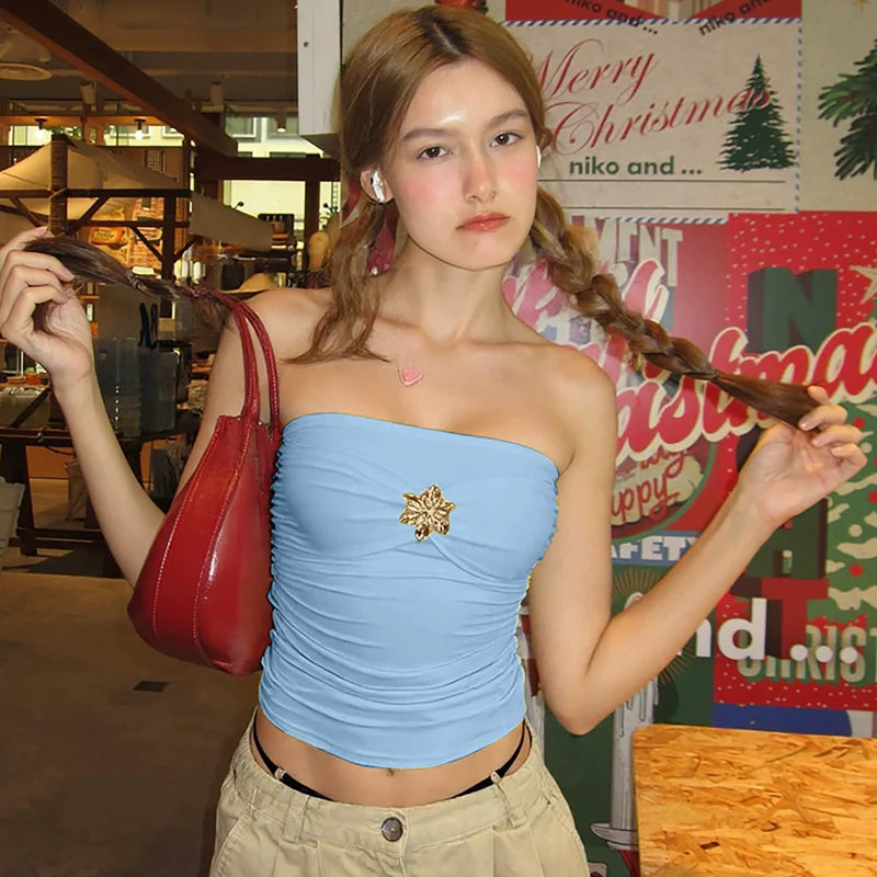 Everlee Metal Bandeau Crop Top