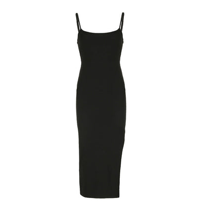 Personality Casual Solid Color Sexy Slim Hip Backless Cutout Sling Maxi Dress