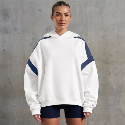 Early Autumn Contrast Color Drop Shoulder High End Women Clothing Varsity Jacket Brand Hoodie Hooded Sweatshirt Outer Women