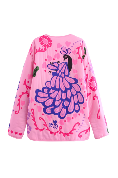 Bonita chaqueta con bolsillo y estampado floral