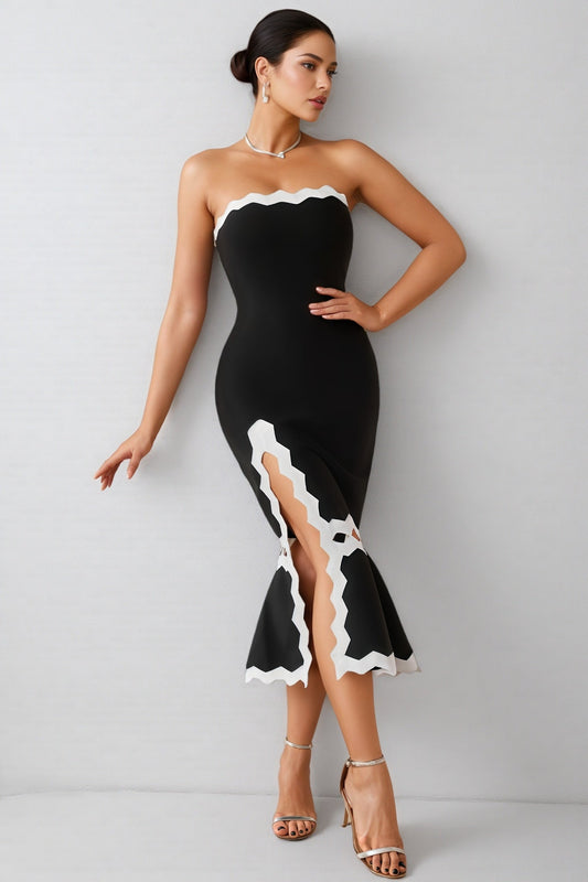 Dillon Plunge Fishtail Split Midi Dress