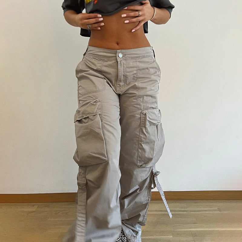 Washed Gray Baggy Cargo Jeans