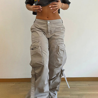 Washed Gray Baggy Cargo Jeans