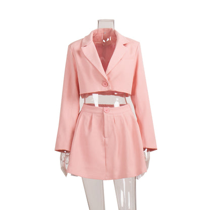 Skirt Set Spring Shoulder Collared Miniskirt Sets