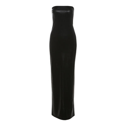 Women Clothing Autumn Winter Graceful Fashionable Sexy Backless Slim Fit Split Tube Top Dress Women
