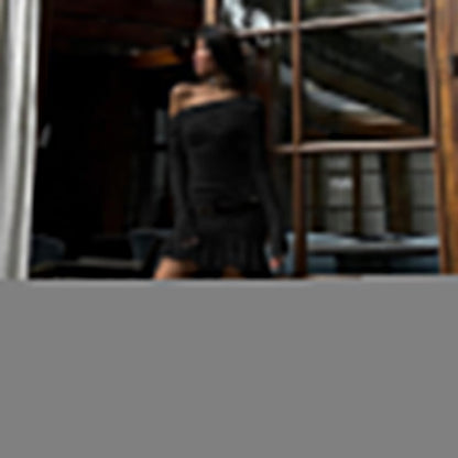Winter Women Clothing Trendy Long Sleeve Irregular Asymmetric Lace Stitching Sexy Backless