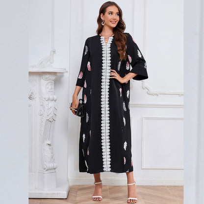 Middle East Loose Printed Dress Chiffon Women Comfortable Dress Casual Dress for Women