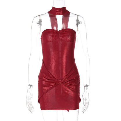 Night Show Sexy V neck Low Cut Pure Want Tube Top Slimming Slim Sheath Dress Women