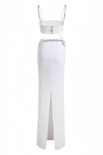 Megan Studded Suspender Halter Maxi Dress Set