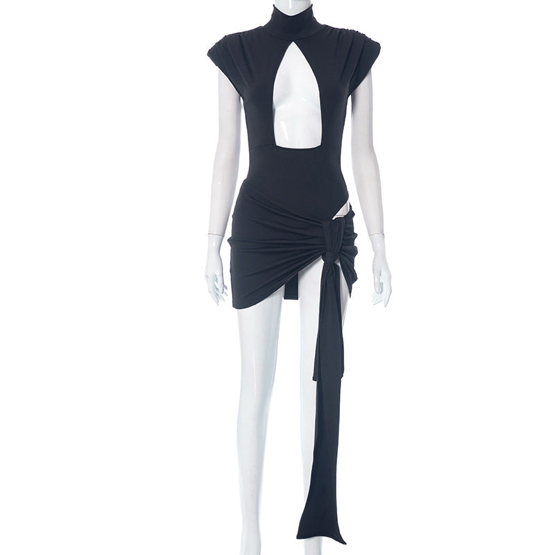 Women Clothing Padded Shoulder Hollow Out Cutout out Socialite Two Piece Set