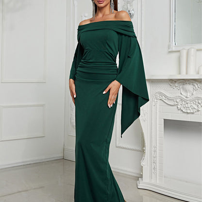 Evening Dress off Shoulder Long Sleeve Slim Fit Slit Dress Cocktail Dress