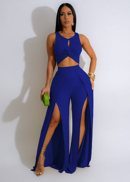 Women Wear Casual Suit Split Vest Wide Leg Pants Two Piece Set