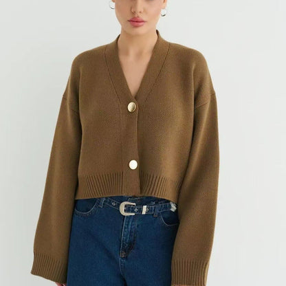 Custom Solid Color V-Neck Loose Knit Cardigan
