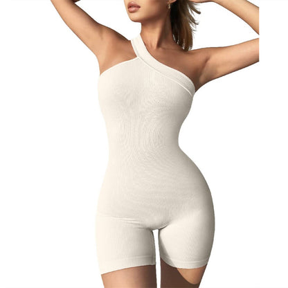 Women Clothing Jumpsuit Autumn Winter Thread Shoulder Sleeveless Slim Fit Hip Raise Sexy Siamese Shorts