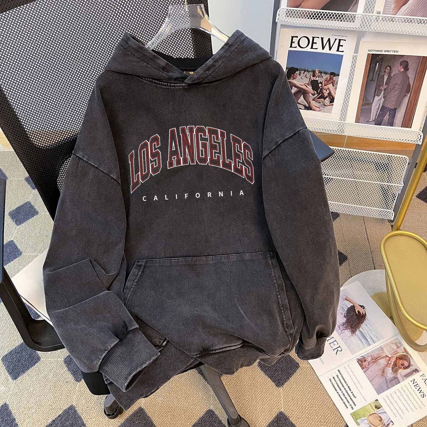 High Street Wash Vintage Pure Cotton Chinese Cotton Composite Hooded Sweatshirt Autumn Washed Distressed Waxed Top