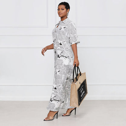 Casual Loose Digital Printing Newspaper Dress Women