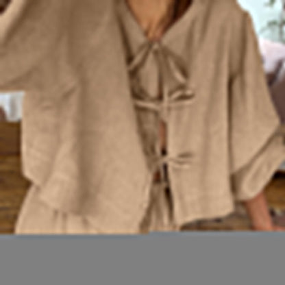 Women Clothing Retro Tea Dress for Women Puff Sleeve Shirt Set Summer