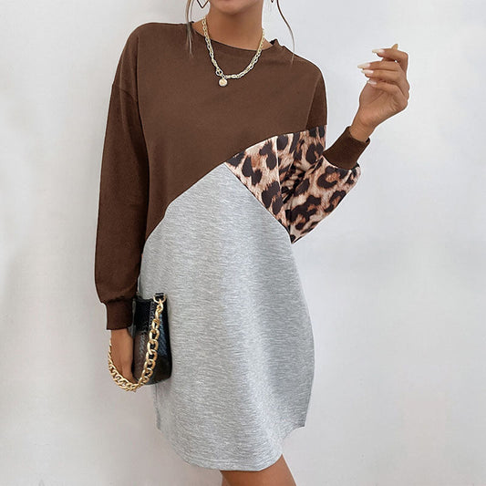 Autumn Women Wear Long Sleeve Leopard Print Sweater Dress