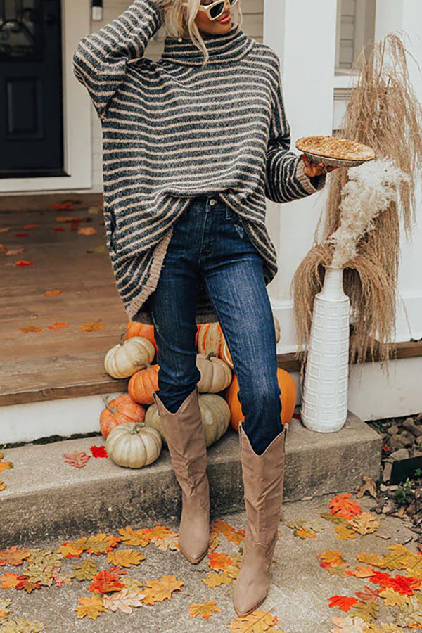Perfect Timing Stripe Pocketed Tunic Sweater