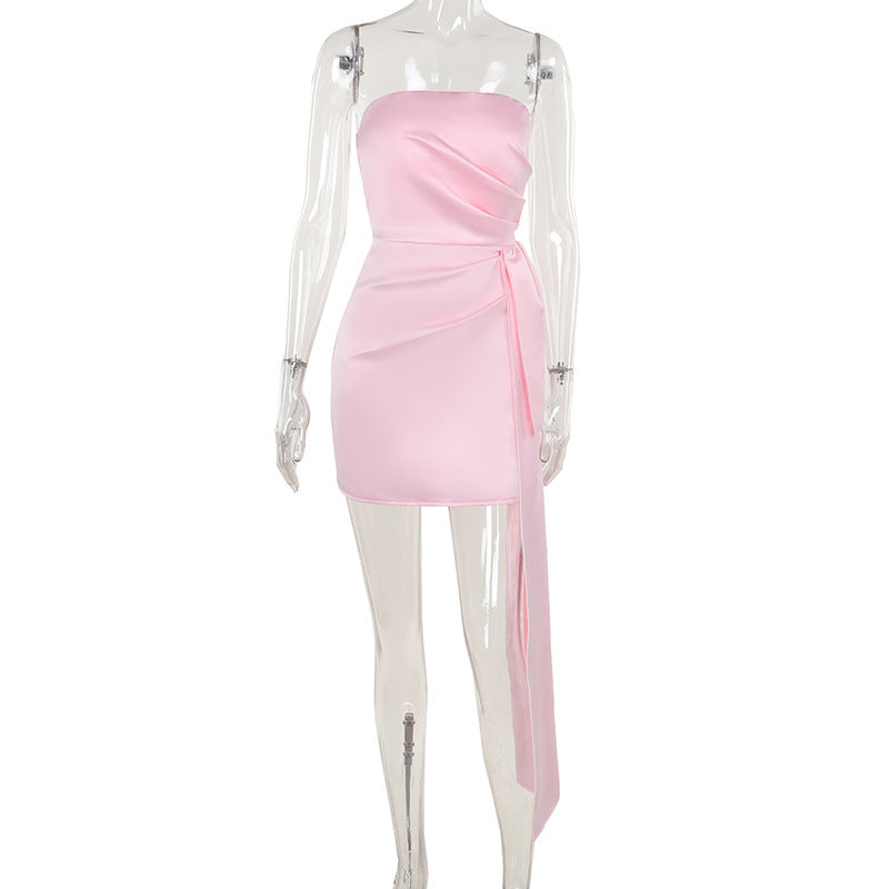 Autumn Socialite Elegant Sexy Slim Satin Ribbon Tube Top Dress Women