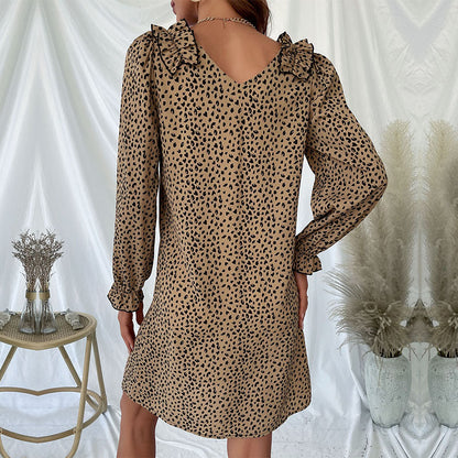 Autumn Women Clothing Long Sleeve Leopard Print Loose Dress