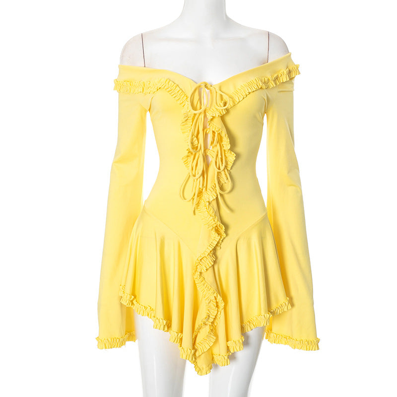 Women Sexy Sweetheart Solid Color Lace off Shoulder Dress