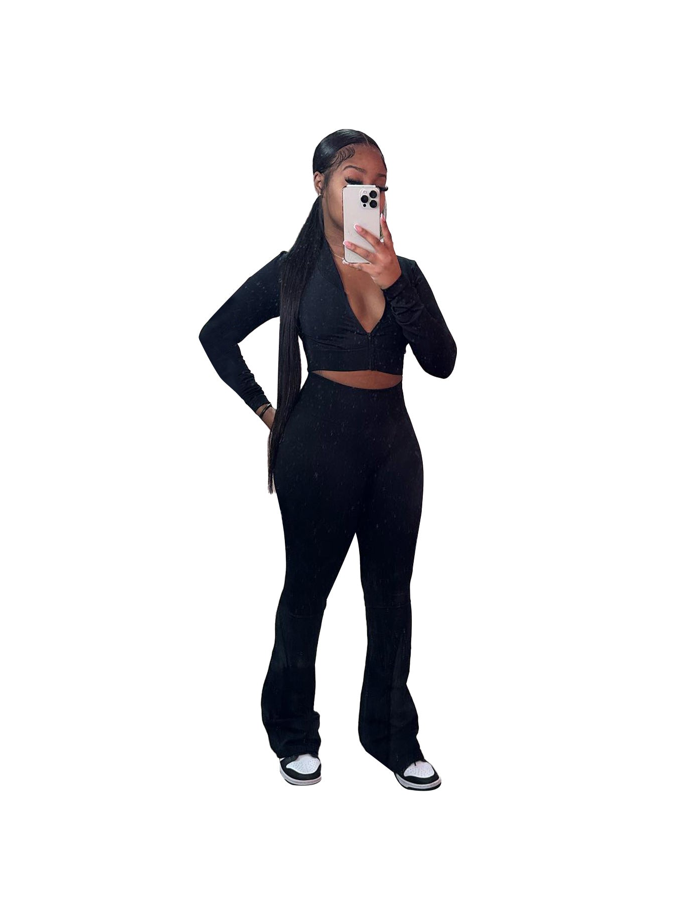 Women Clothing Basic Solid Color Short Top High Waist Bootcut Sports Casual Three Piece Suit Suit