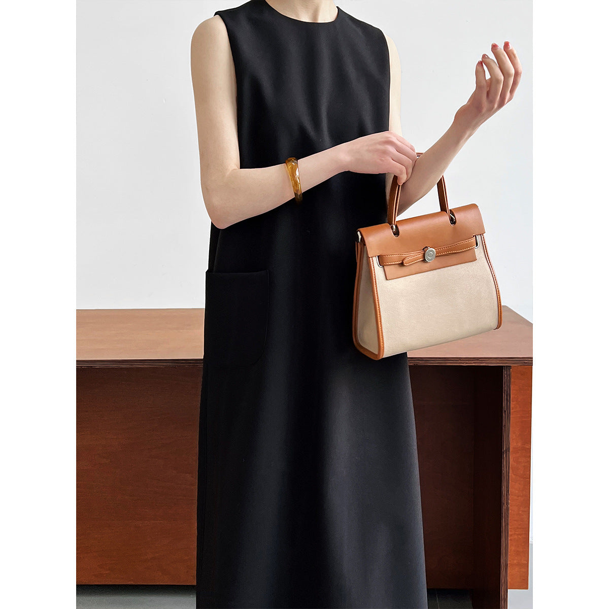 Simple Graceful Office Sleeveless Suit Vest Dress Women Loose round Neck Drooping Straight Dress