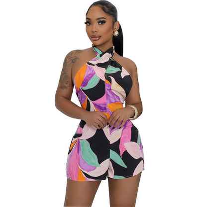 Jumpsuit Women Summer Women Clothing Pants Lace Up Backless Casual Shorts