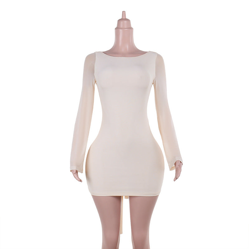 Women Autumn Elegant Sexy Slim Fit Bow Backless Dress