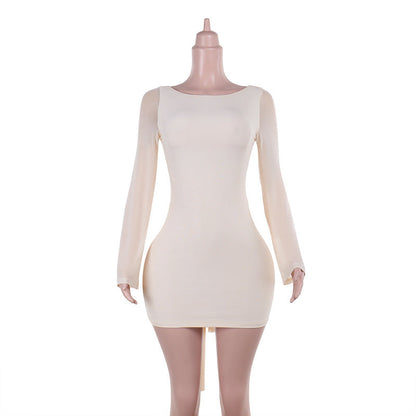 Women Autumn Elegant Sexy Slim Fit Bow Backless Dress