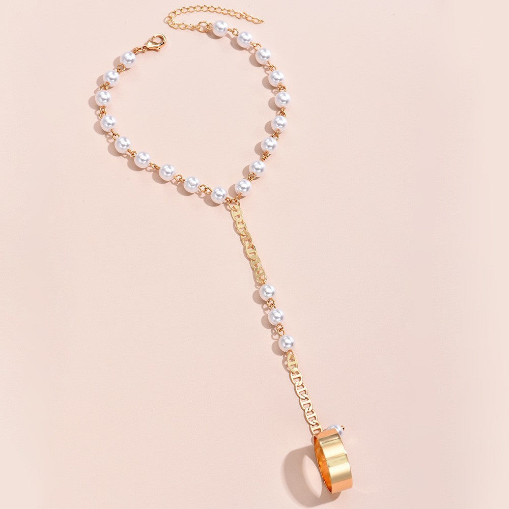 Bohemian Style Pearl Accent Chain Finger Bracelet