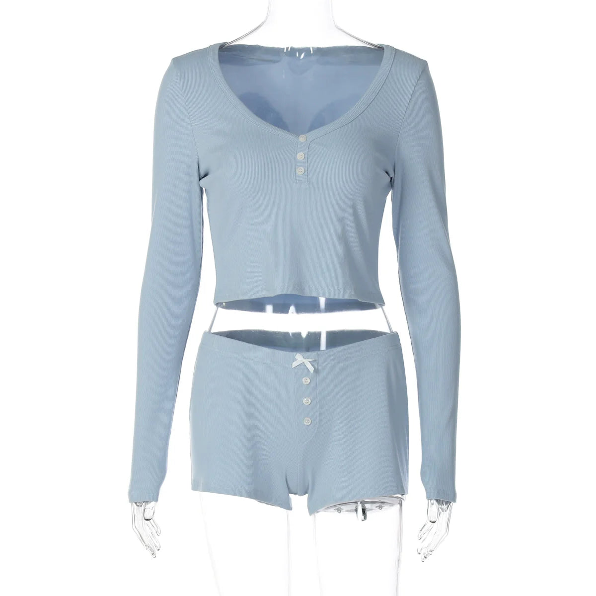Heather Ribbed V-Neck Lounge Set