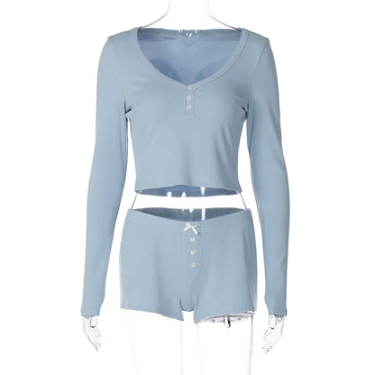 Heather Ribbed V-Neck Lounge Set
