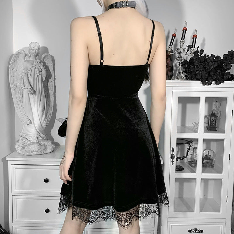 Lace Splice Backless Strap Mini Dress