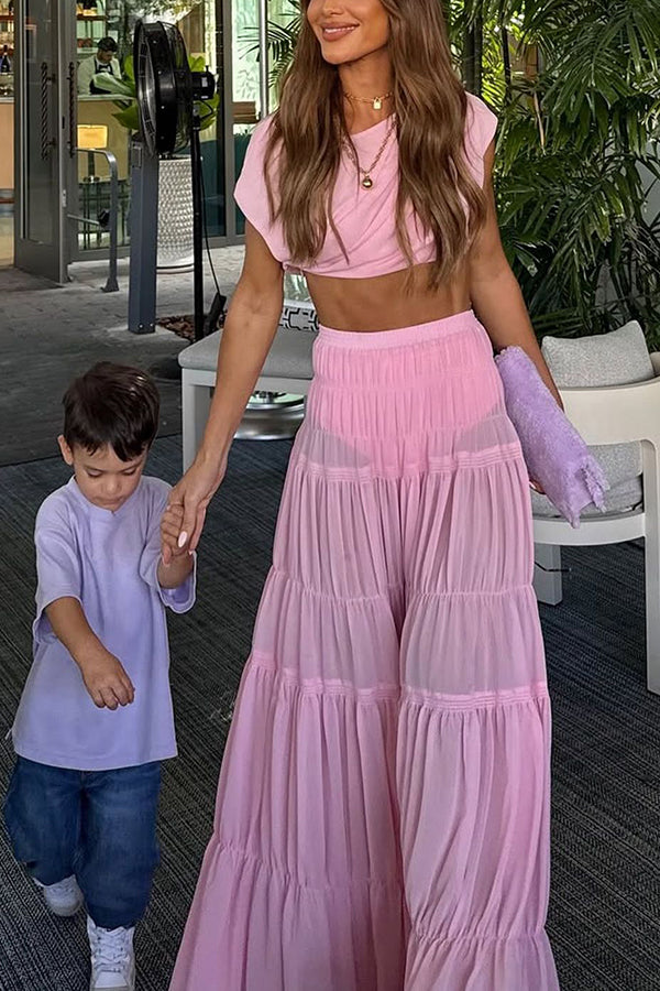 Stunning Chiffon Elastic Waist Layered A-line Maxi Skirt