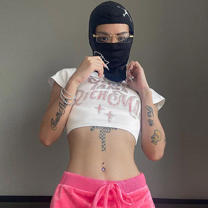 Rhinestone Letter Y2K Crop Top