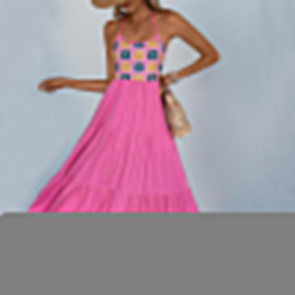 Sweet Spicy Sleeveless Halterneck Dress Women Clothing Backless Vacation Rose Printing Dress