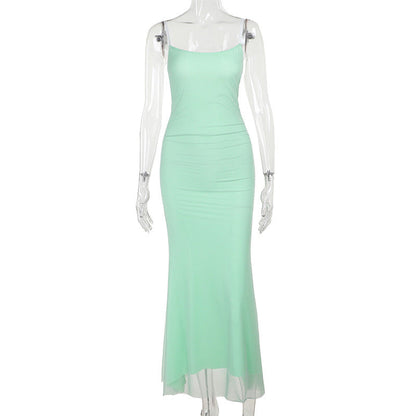 Women Contrast Color Suspenders Dress Summer Sexy Slim Fit Pure Dress for Women