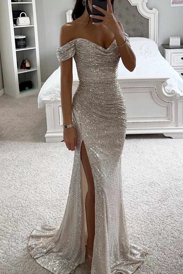 Women's new party sequins split fishtail dress INS casual tube top fashion dress women