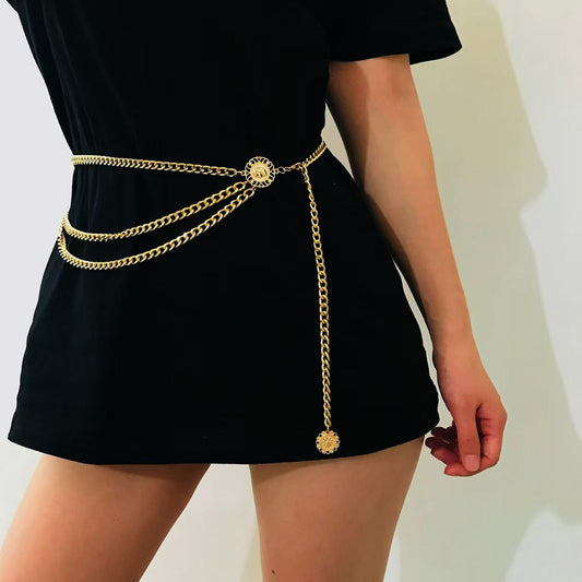 Sunflower Round Plate Retro Ethnic Waist Body Chain